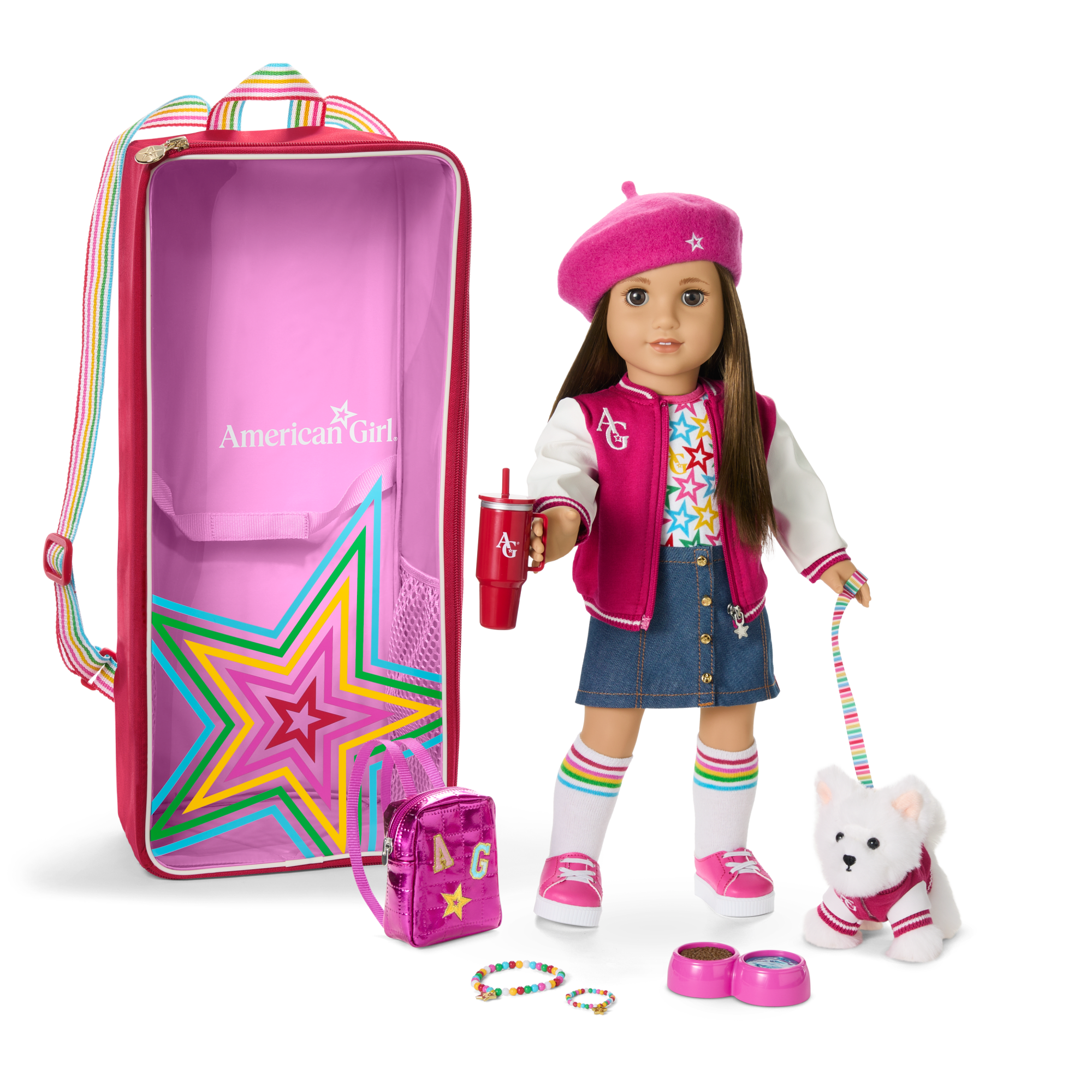 Truly Me 18-inch Doll #107. Accessories. Puppy & Doll Carrier