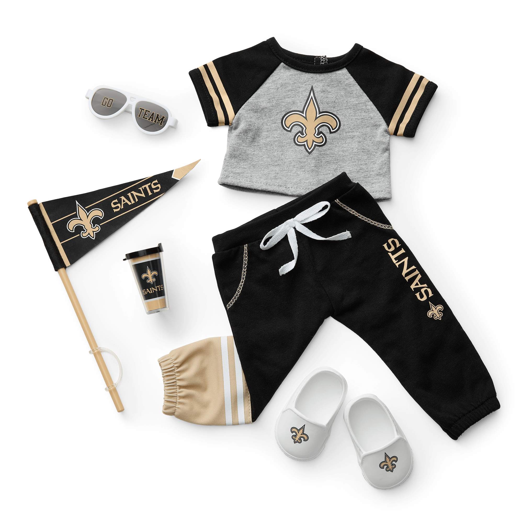 American Girl x NFL New Orleans Saints Fan Outfit & Accessories for 18-inch Dolls