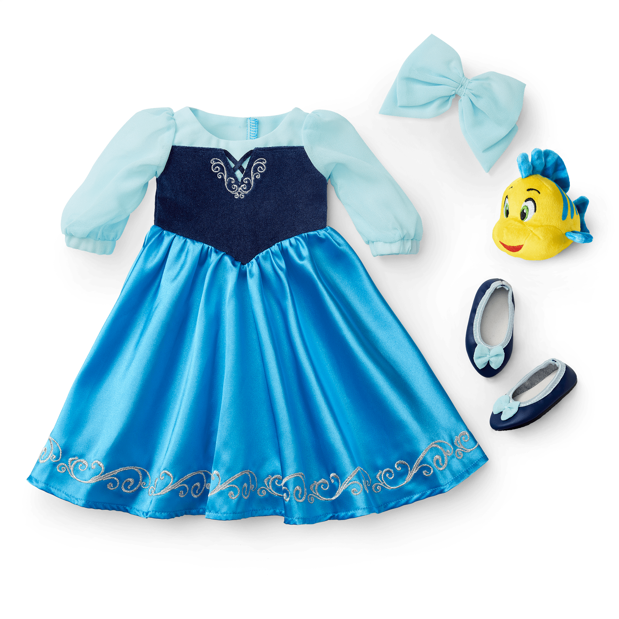 American Girl Disney Princess Ariel Day Dress. Flounder & Accessories for 18-inch Dolls