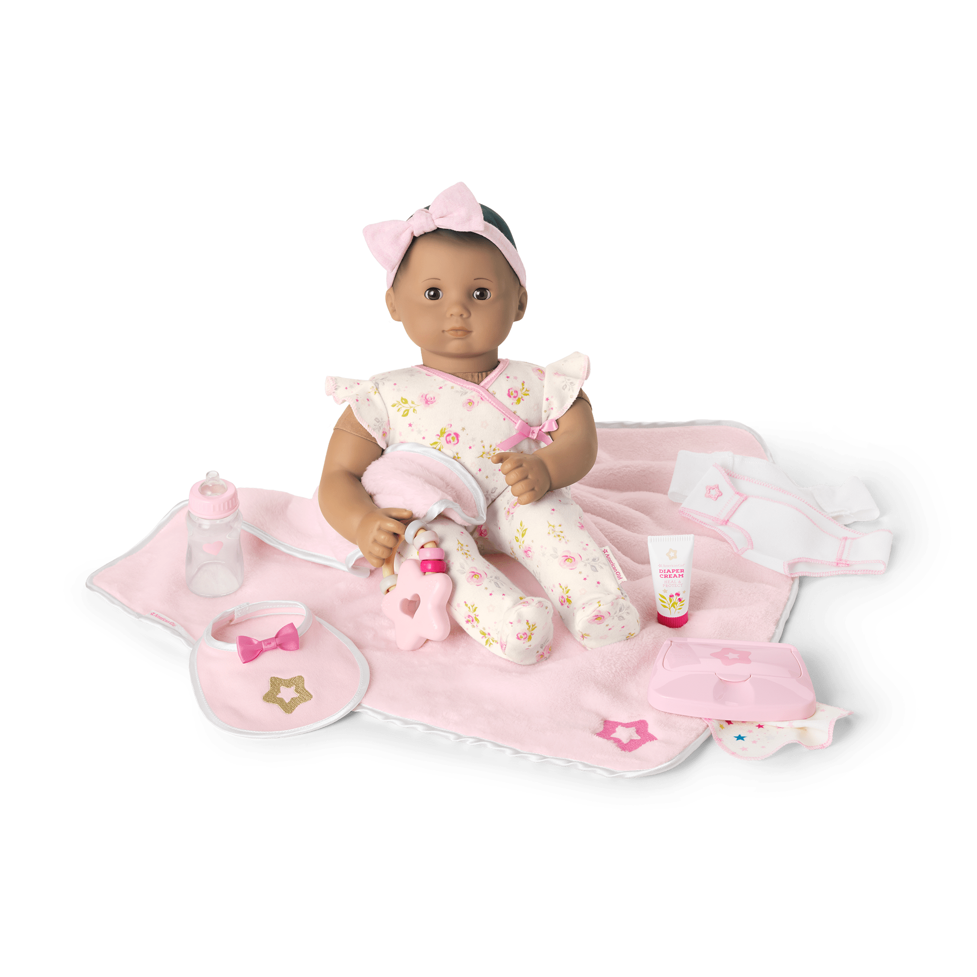 Bitty Baby Doll #5 with brown hair Care & Play Set