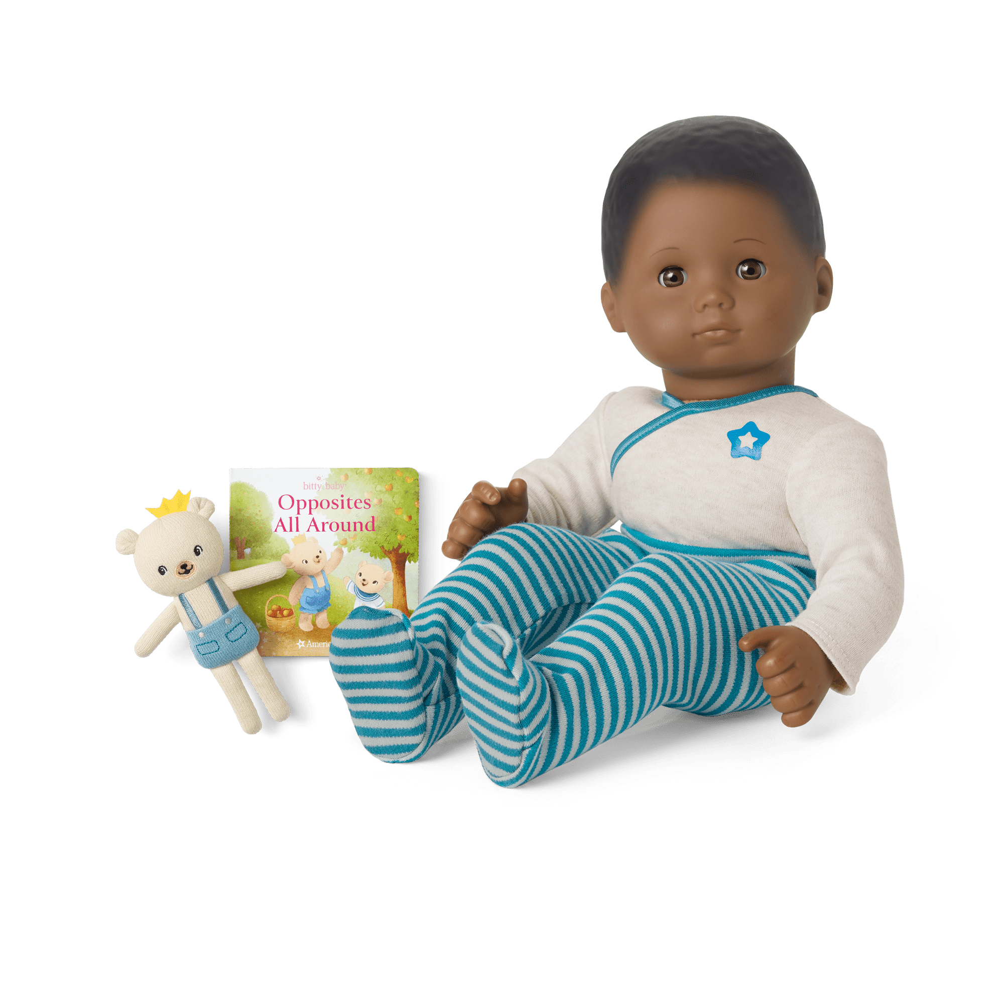Bitty Baby Doll #1 in Soft Blue + Bear Friend & Board Book