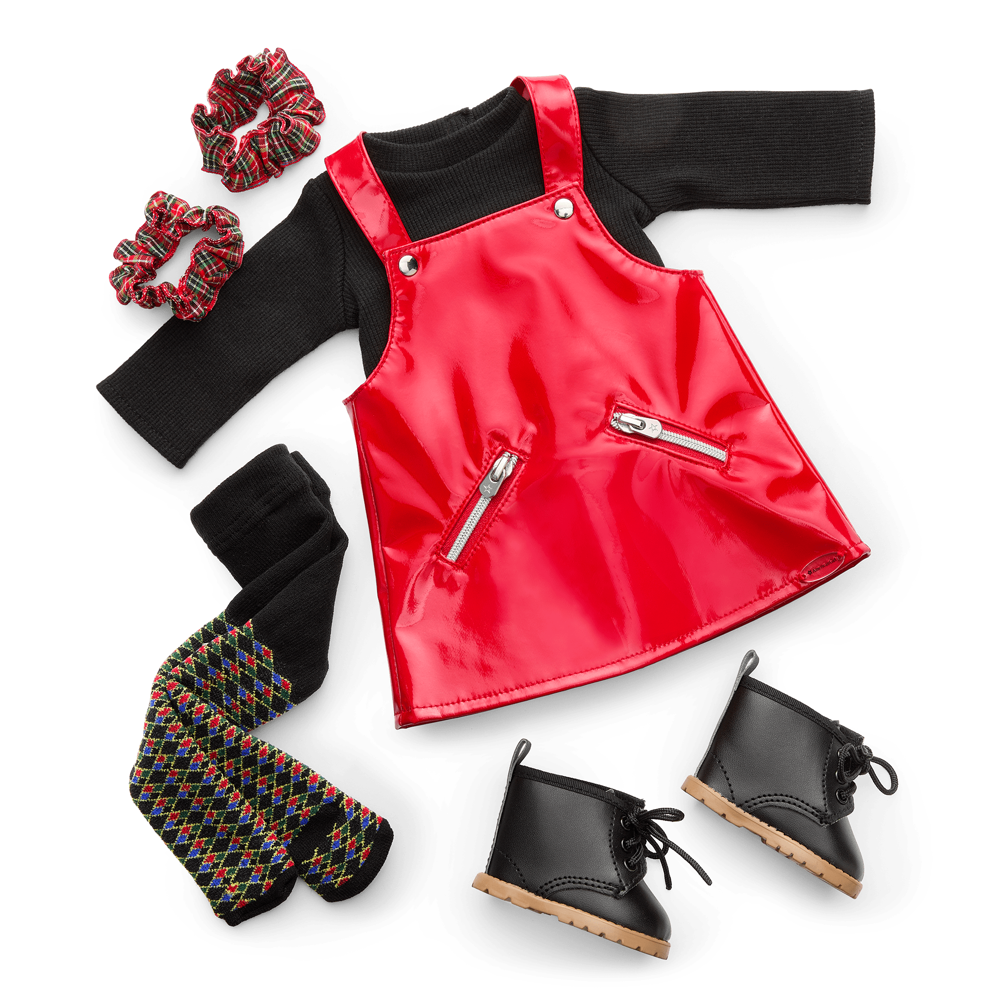 Nicki's Red Vinyl Jumper Outfit for 18-inch Dolls (Historical Characters)